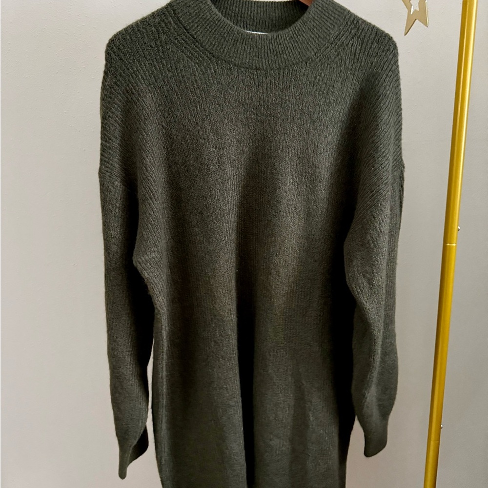 H&M NWT Olive Green Oversized Sweater Dress Medium Long Sleeve